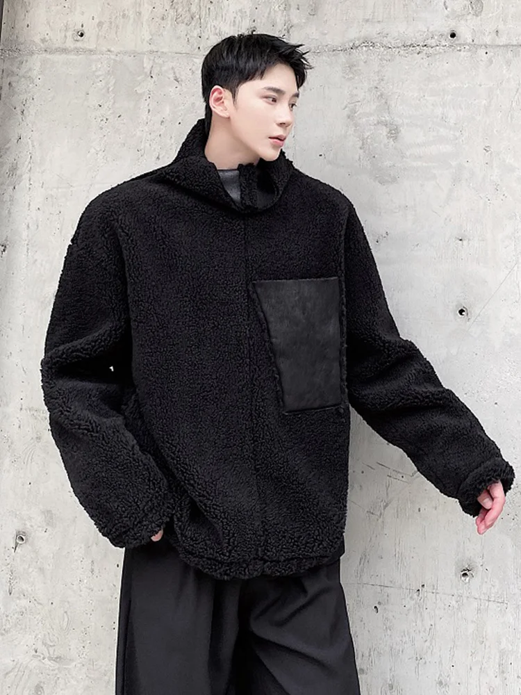 

Мужской пуловер с воротником-стойкой, утепленный шерстяной пуловер составного кроя в стиле пэчворк, модель 2A6678 на зиму, 2023