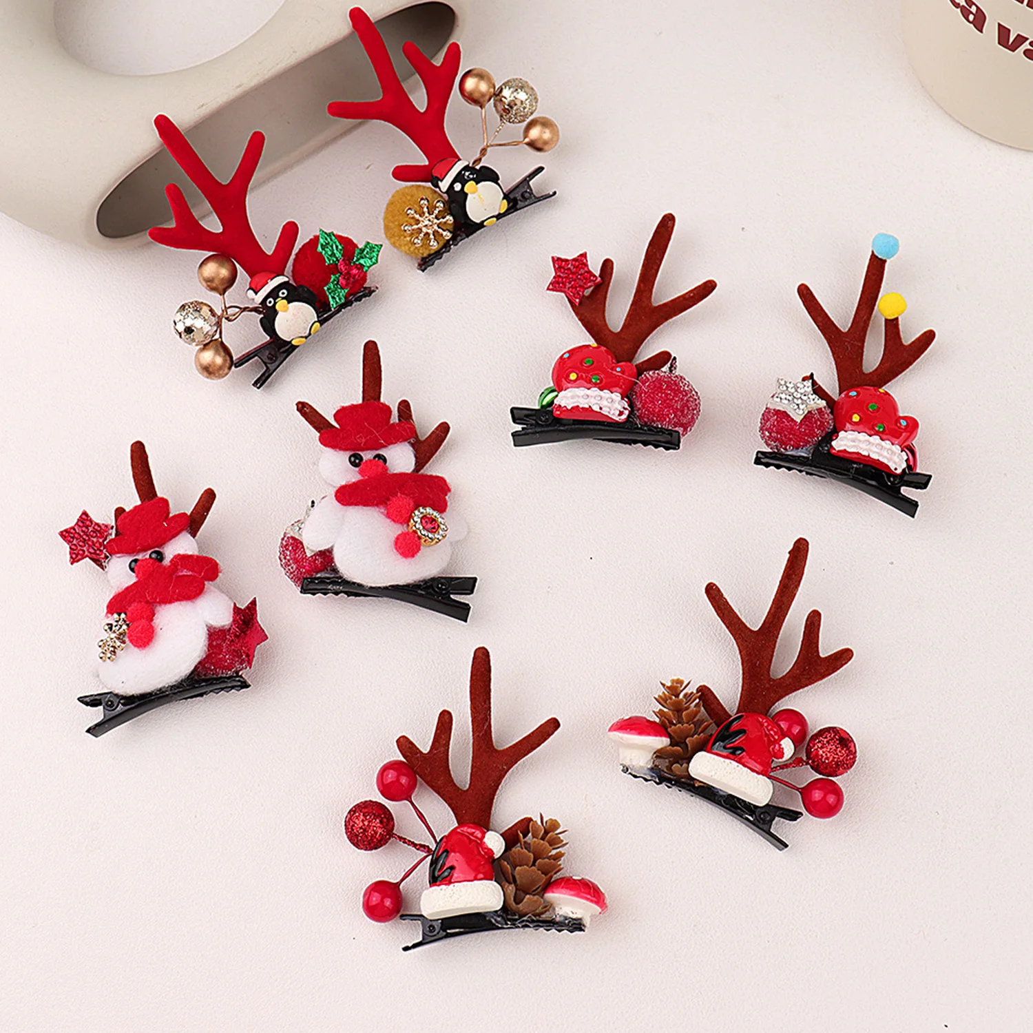 

1pair Kawaii Christmas Elk Ear Hair Clip Women Girl Santa Snowman Hairpin Xmas Party Barrettes For Kids Cosplay Headwear Gift