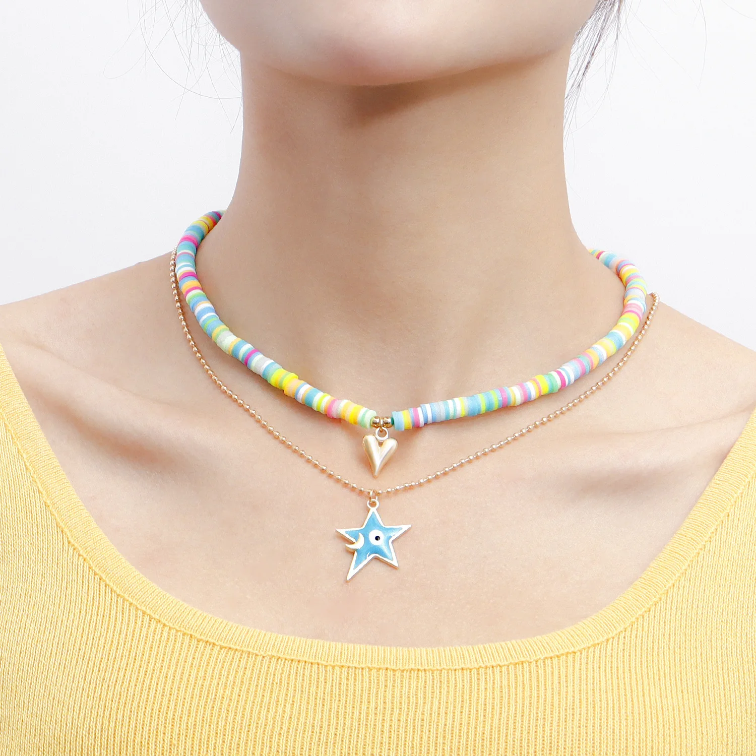Lucky Bohemian Heart Star Moon Rainbow Polymer Clay Bead Long Choker Evil Eye Pendant Necklace for Women Girls Men Jewelry
Lucky Bohemian Heart Star Moon Rainbow Polymer Clay Bead Long Choker Evil Eye Pendant Necklace for Women Girls Men Jewelry