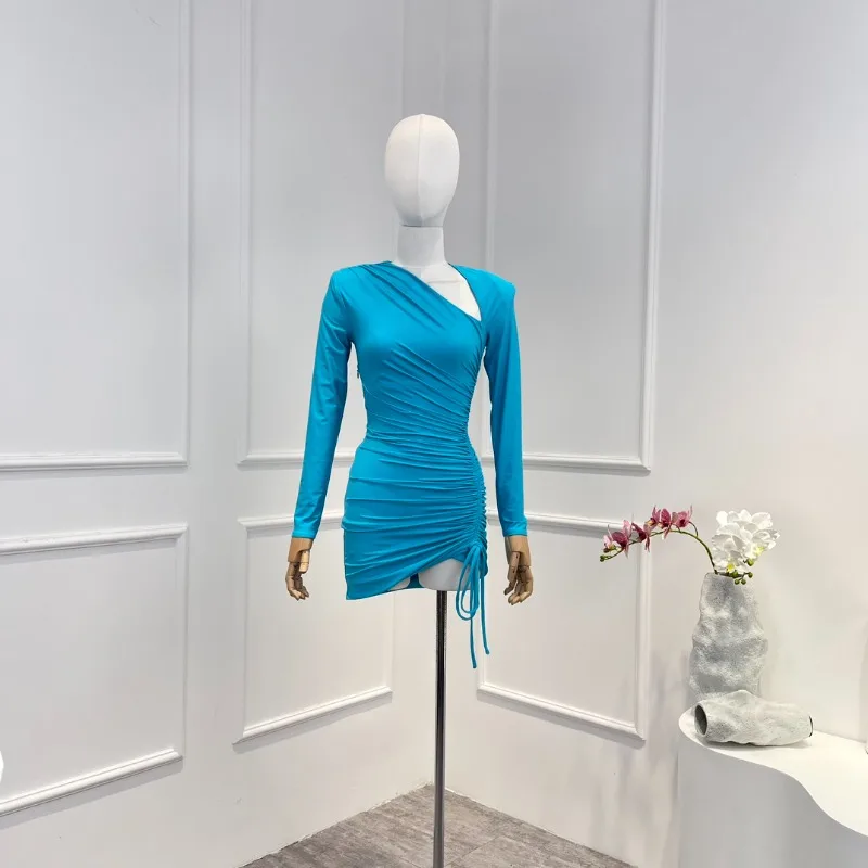

Женское мини-платье с асимметричным подолом, голубое платье-футляр с рисунком, весна-лето 2023