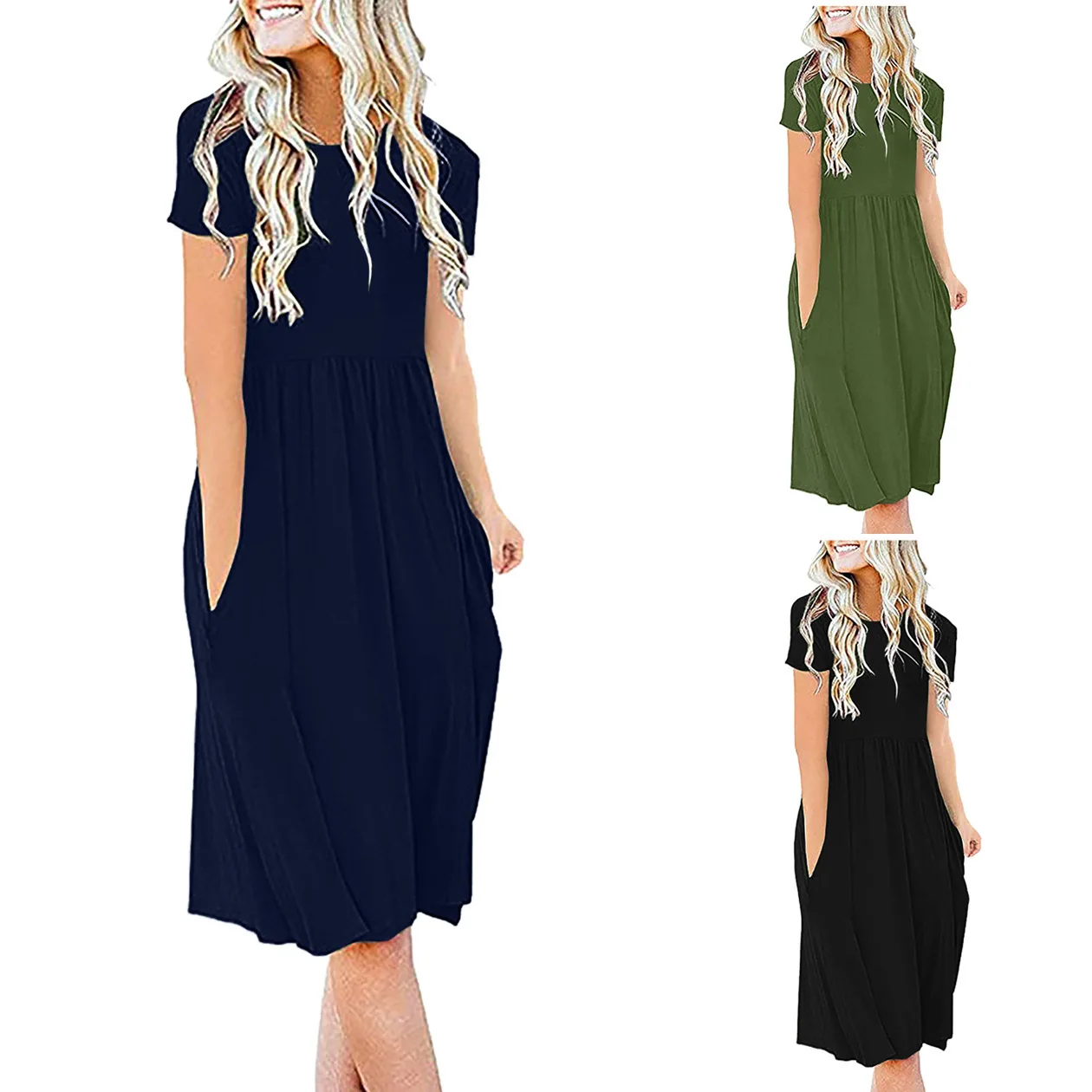 Europe and the United States loose large swing round neck short-sleeved dress summer women's wear
Europe and the United States loose large swing round neck short-sleeved dress summer women's wear