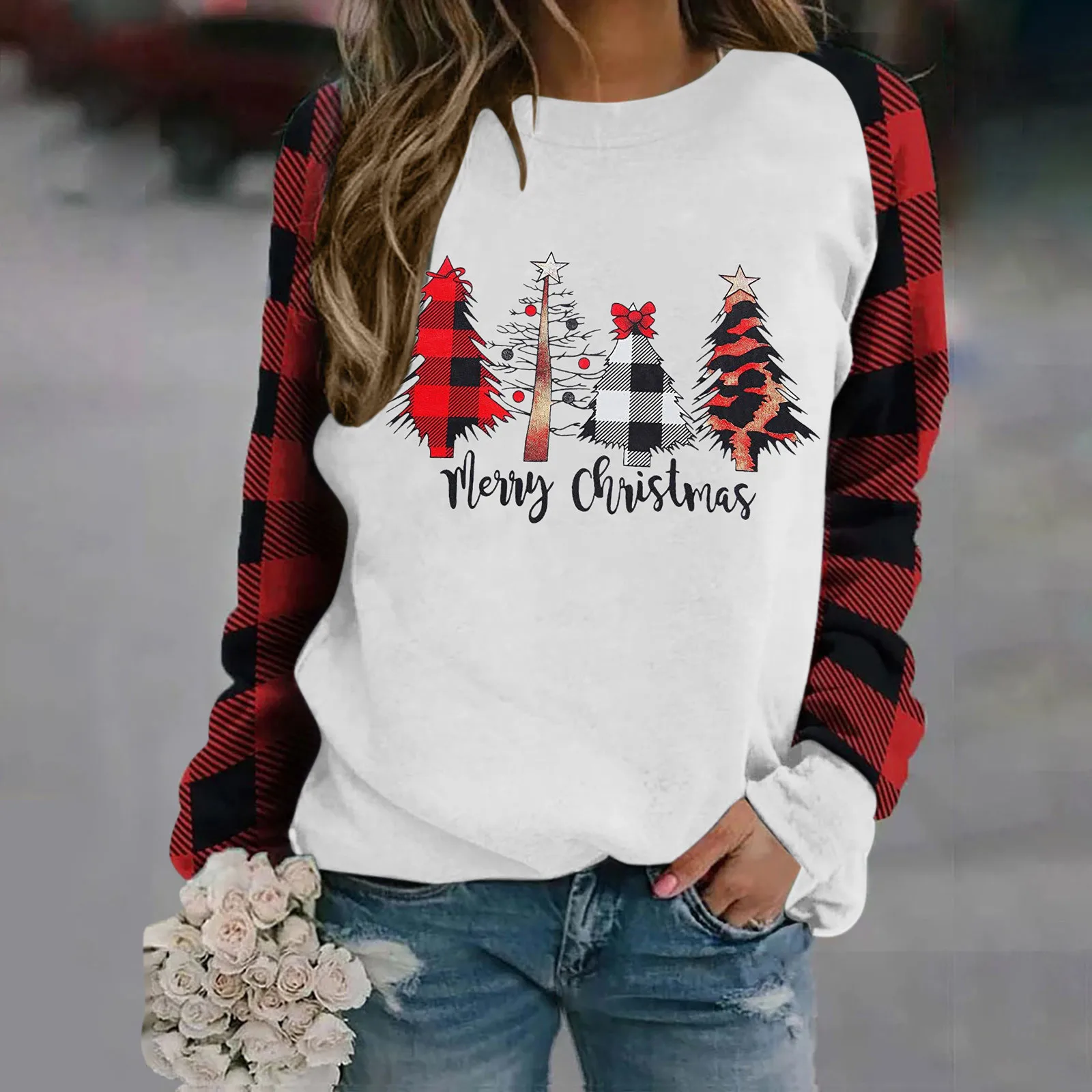 Красно-белые толстовки с изображением рождественской елки, свитшот с уродливым забавным круглым воротником, Топ с длинным рукавом и принтом, блузка, Женский пуловер оверсайз на Рождество
Красно-белые толстовки с изображением рождественской елки, свитшот с уродливым забавным круглым воротником, Топ с длинным рукавом и принтом, блузка, Женский пуловер оверсайз на Рождество