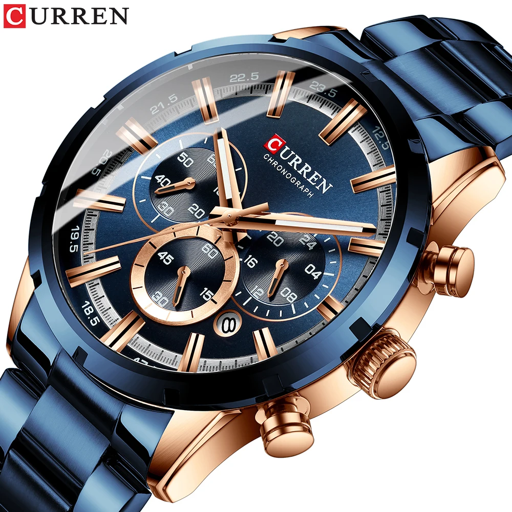 

CURREN Men's Luxury Chronograph Luminous Quartz Watch Casual Business Waterproof Stainless Steel Calendar Clock Reloj hombre