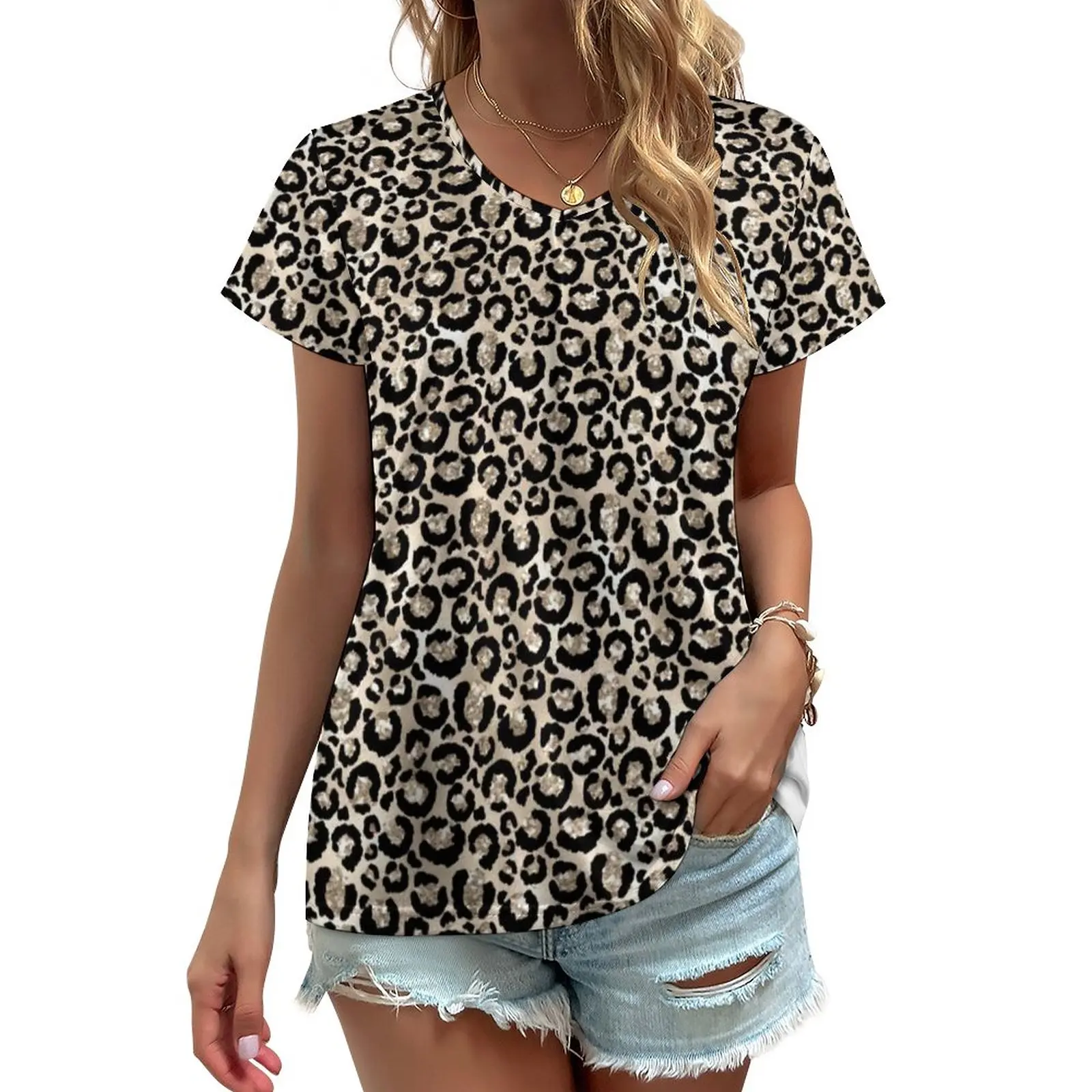 Glitter Cheetah Spots T-Shirt Glam Champagne Leopard Print Elegant V Neck T-Shirts Streetwear Tshirt Print Tees Big Size 4XL 5XL
Glitter Cheetah Spots T-Shirt Glam Champagne Leopard Print Elegant V Neck T-Shirts Streetwear Tshirt Print Tees Big Size 4XL 5XL