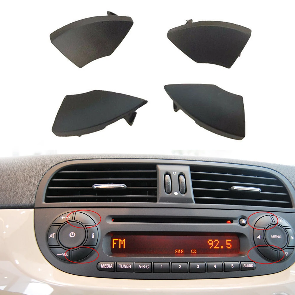 4pcs Black Buttons Trim Cover For 500 Radio Cd Button Black Trim Mold Cover Removal Easy Replacement Interior Accessories
4pcs Black Buttons Trim Cover For 500 Radio Cd Button Black Trim Mold Cover Removal Easy Replacement Interior Accessories