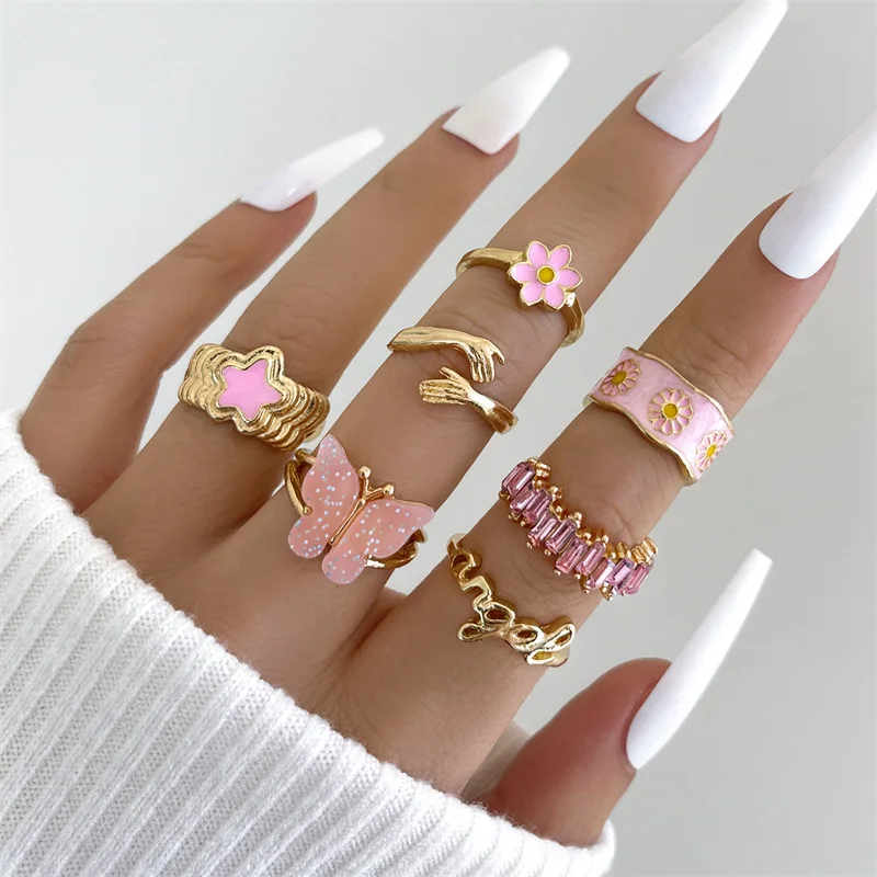 Weeuee 7Pcs/Set Drip Oil Ring Cute Butterfly Flowers Stars Hug Alphabet Rings for Women Girl Crystal Trend Jewelry Gifts Anillos
Weeuee 7Pcs/Set Drip Oil Ring Cute Butterfly Flowers Stars Hug Alphabet Rings for Women Girl Crystal Trend Jewelry Gifts Anillos