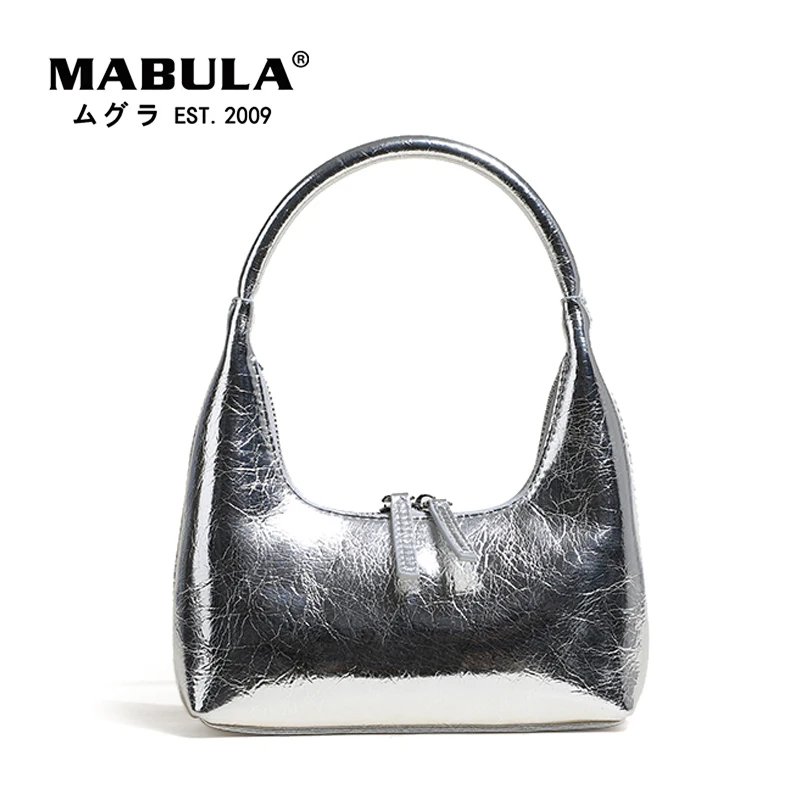MABULA Fashion Half Moon Women Purse Underarm Bags Silver Crack Design Leather Shoulder Bag Casual Small Tote Handbags
MABULA Fashion Half Moon Women Purse Underarm Bags Silver Crack Design Leather Shoulder Bag Casual Small Tote Handbags