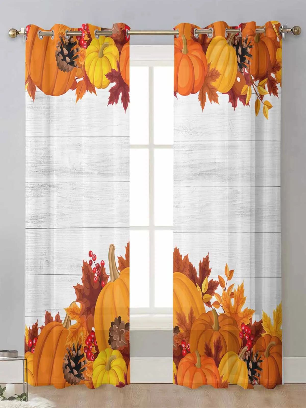 

Thanksgiving Pumpkin Maple Leaf Sheer Curtains For Living Room Window Transparent Voile Tulle Curtain Cortinas Drapes Home Decor