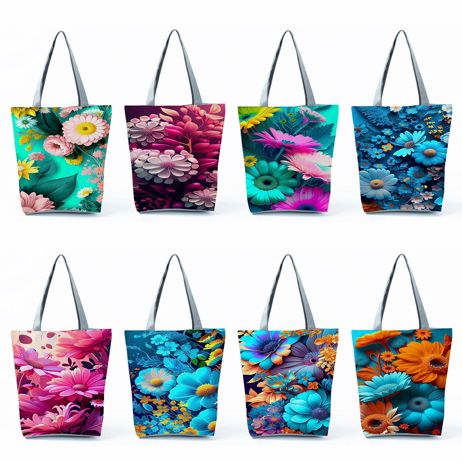 

High Capacity Bright Colors Flower Design Women Handbags Beach Traveling houlder Bag Fashion Printed Eco Reusable Shopping Bag