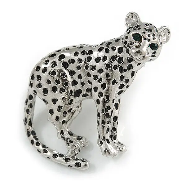 

New Vintage Exaggerated Alloy Electroplated Green Eyes Cheetah Brooch Animal Style Corsage Collar Pins