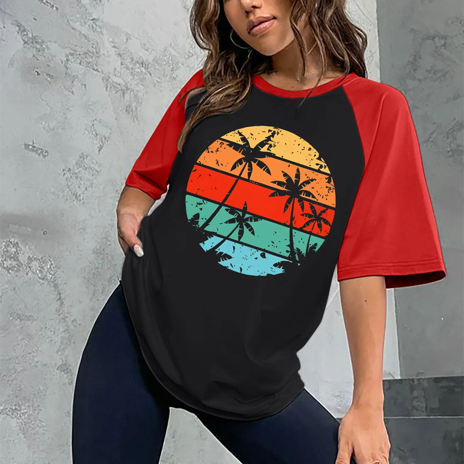 Womens T Shirts Women Casual Coconut Tree Printing Loose Crew Neck Short Stretchy T Shirt Women Mesh Sleeve Tops for Women
Womens T Shirts Women Casual Coconut Tree Printing Loose Crew Neck Short Stretchy T Shirt Women Mesh Sleeve Tops for Women