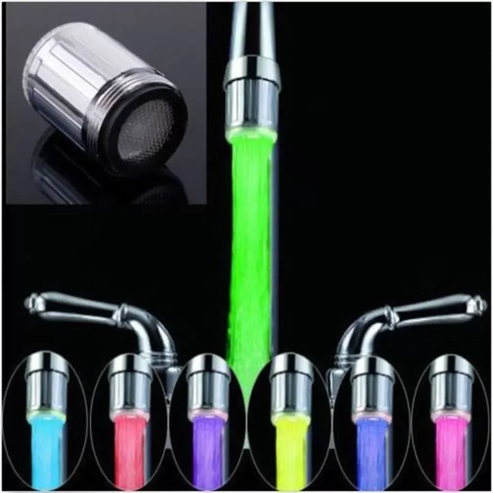 

Free Shipping kitchen LED faucet tap Water Taps accessory temperature faucets sensor Heads attachment on the crane RGB Glow bath