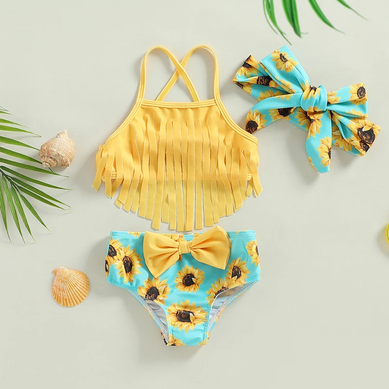 Kids Girls 3 Pcs Bikini Sets Swimsuits Solid Color Tassel Sling Tank Tops Sunflower Print Shorts Bow Headband Split Bathing Suit
Kids Girls 3 Pcs Bikini Sets Swimsuits Solid Color Tassel Sling Tank Tops Sunflower Print Shorts Bow Headband Split Bathing Suit