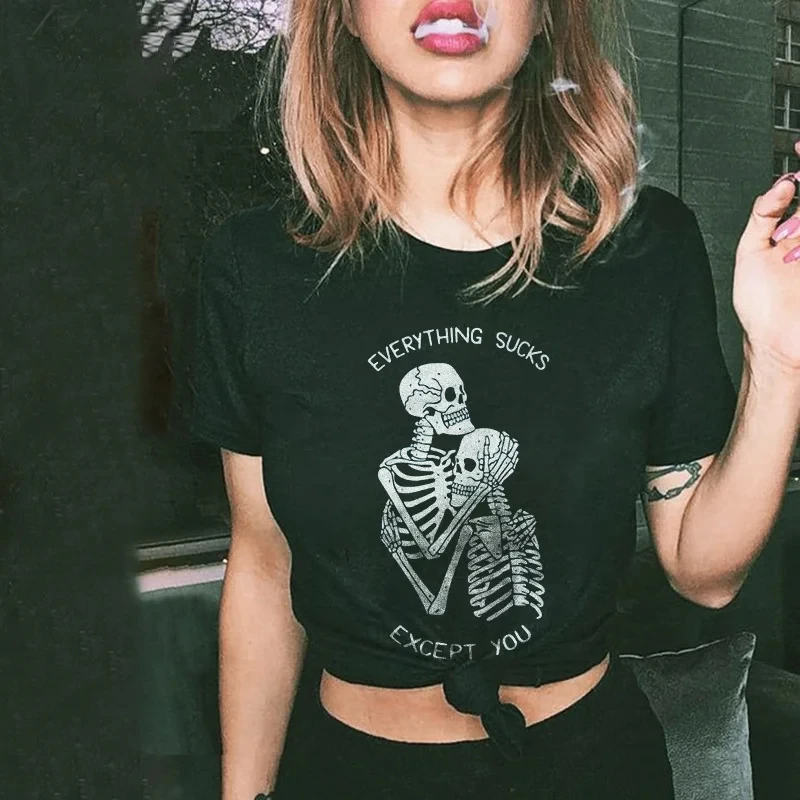 Rheaclot Everything Sucks Except You Skull Women's Summer Tops Graphic T-shirt O-Neck Tee
Rheaclot Everything Sucks Except You Skull Women's Summer Tops Graphic T-shirt O-Neck Tee