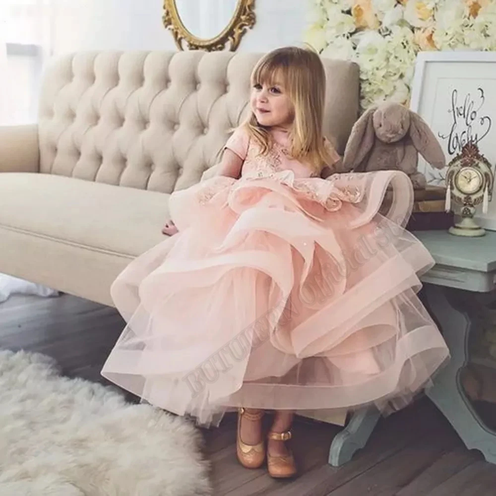 Peach Pink Toddler Girls Birthday Flower Girl Dress Puffy Appliques Wedding Party Dresses Custom Made Fashion First Communion 
Peach Pink Toddler Girls Birthday Flower Girl Dress Puffy Appliques Wedding Party Dresses Custom Made Fashion First Communion