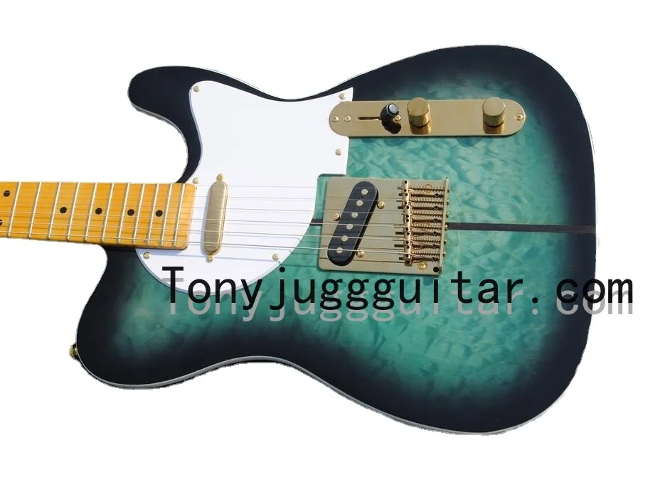 

Merle Haggard Подпись Tuff Dog TL зеленая синяя Sunburst электрическая гитара стеганый кленовый топ желтая Шея Золотая фурнитура