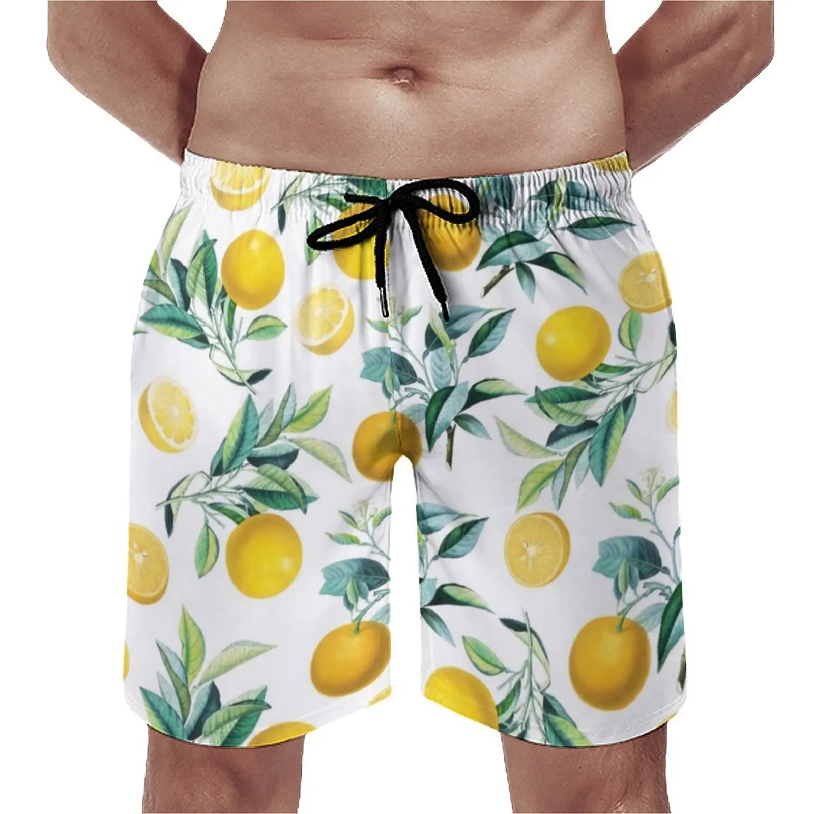 

Шорты для спортзала с принтом апельсинов, классические пляжные короткие штаны с принтом зеленых листьев и фруктов, быстросохнущие мужские плавки для бега, на заказ, лето