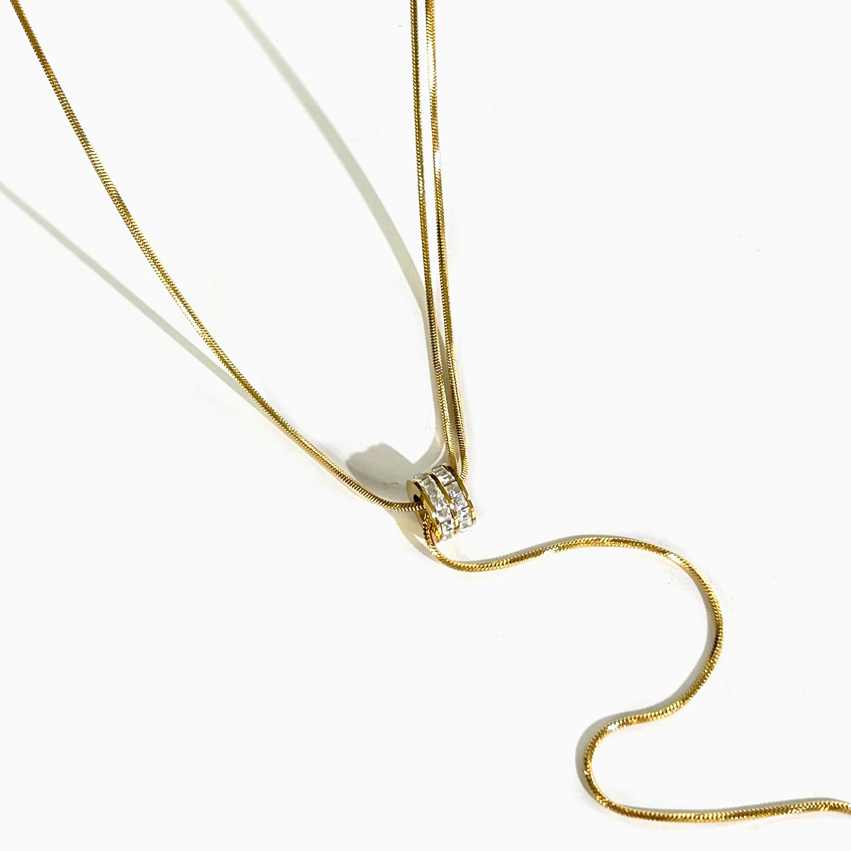 

Peri'sbox 316L Stainless Steel 18K Gold Pvd Plated Big Zircon Bead Lariat Necklace Women's Elegant Snake Chain Long Y Necklaces