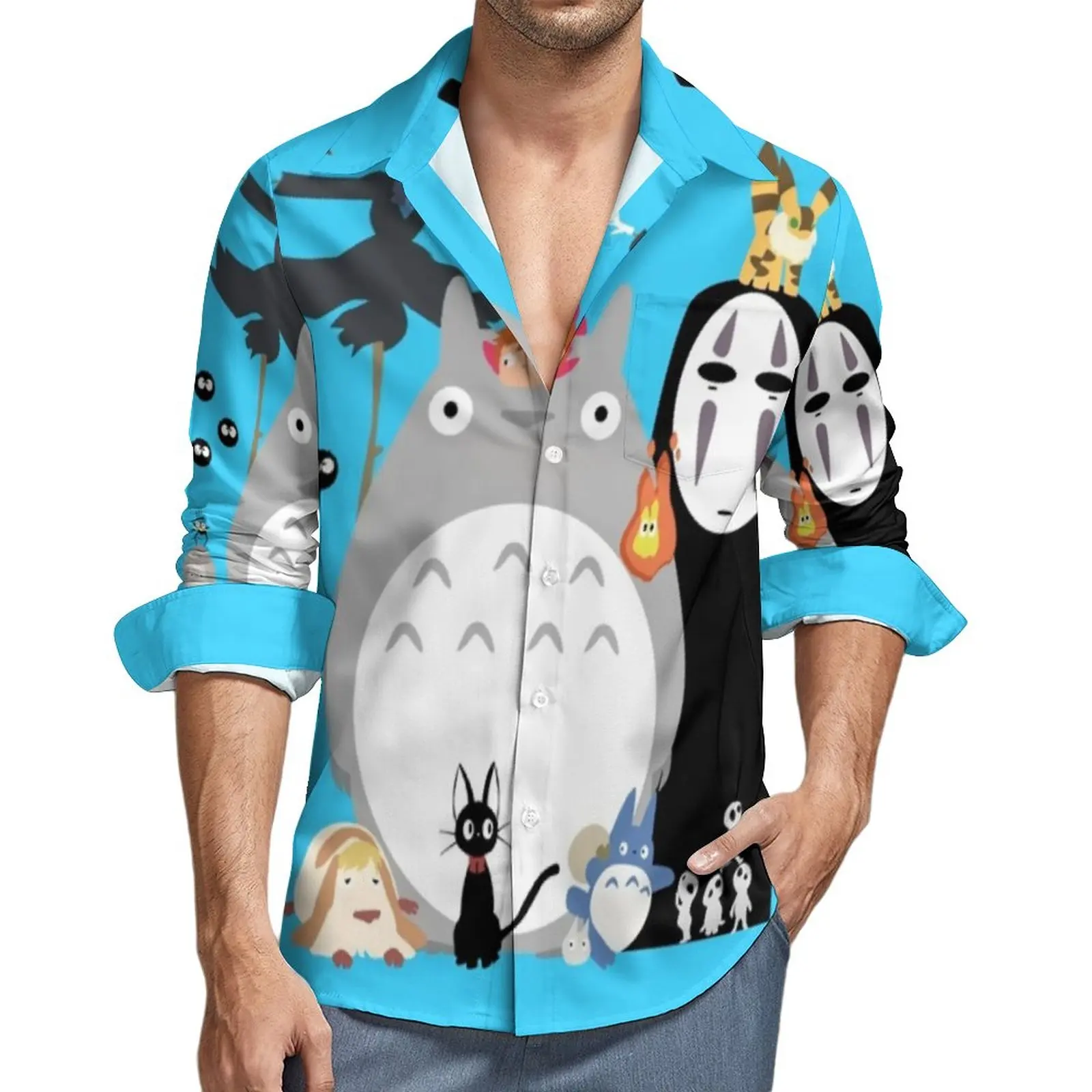 Милая рубашка с принтом Тоторо, повседневные рубашки с длинным рукавом в стиле Мой сосед, стильные блузки с принтом, Весенняя трендовая Одежда большого размера 
Милая рубашка с принтом Тоторо, повседневные рубашки с длинным рукавом в стиле Мой сосед, стильные блузки с принтом, Весенняя трендовая Одежда большого размера