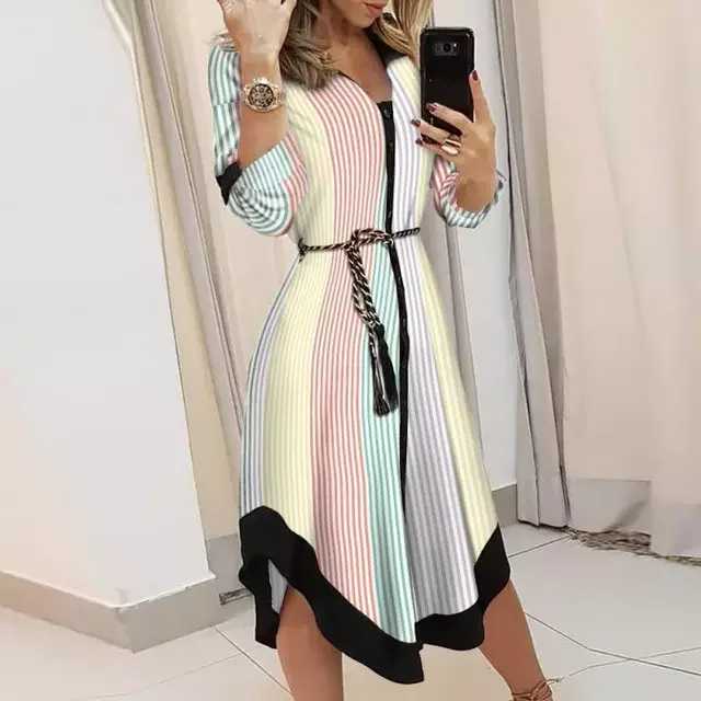 2022NEW Autumn Long Sleeve Buttons Party Dress Spring Rainbow Striped Print Irregular Dress Women Turn-down Collar Shirt Dress B
2022NEW Autumn Long Sleeve Buttons Party Dress Spring Rainbow Striped Print Irregular Dress Women Turn-down Collar Shirt Dress B