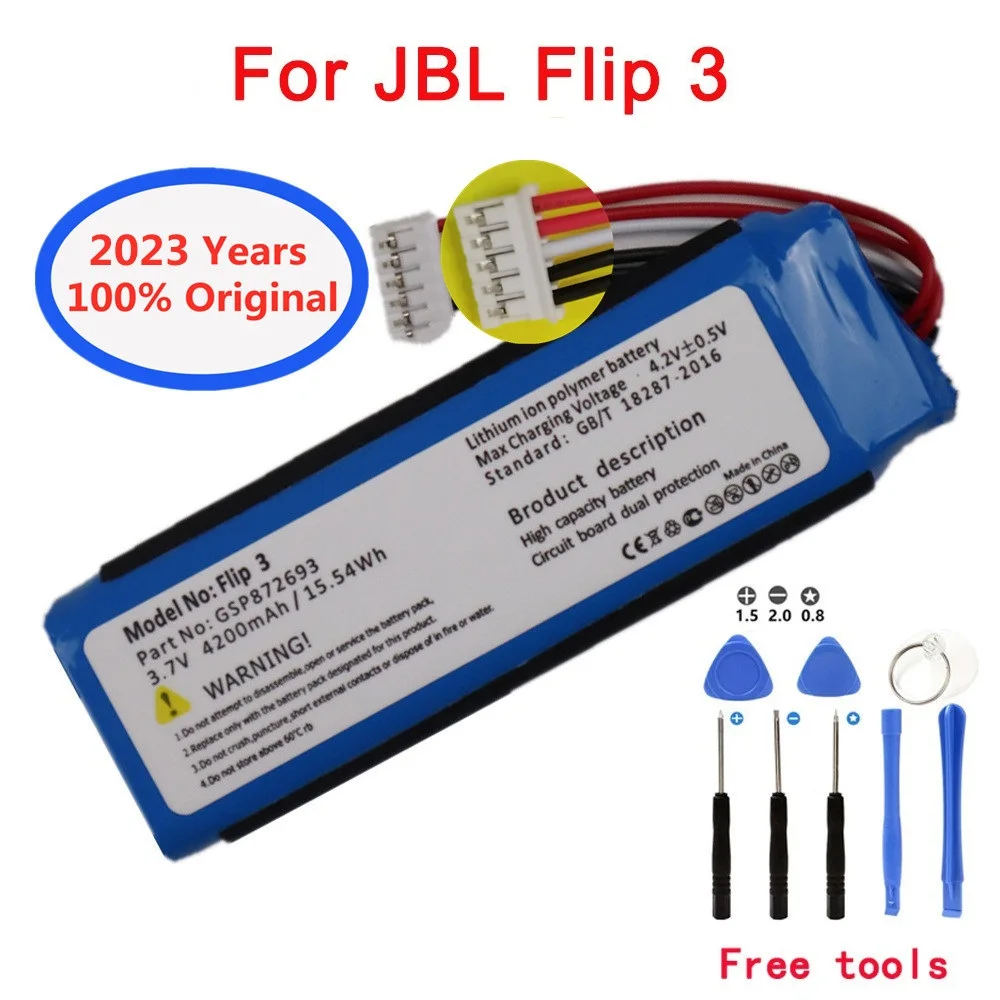 Новинка 2023 года, 100% оригинальный аккумулятор для динамика JBL Flip 3, Flip 3, 4200 мАч, GSP872693, аккумуляторная батарея для телефона с инструментами
Новинка 2023 года, 100% оригинальный аккумулятор для динамика JBL Flip 3, Flip 3, 4200 мАч, GSP872693, аккумуляторная батарея для телефона с инструментами