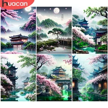HUACAN 5D DIY Diamond Painting Novelty 2023 Mountain Landscape Full Embroidery House Japanese Mosaic Gift Home Decoration