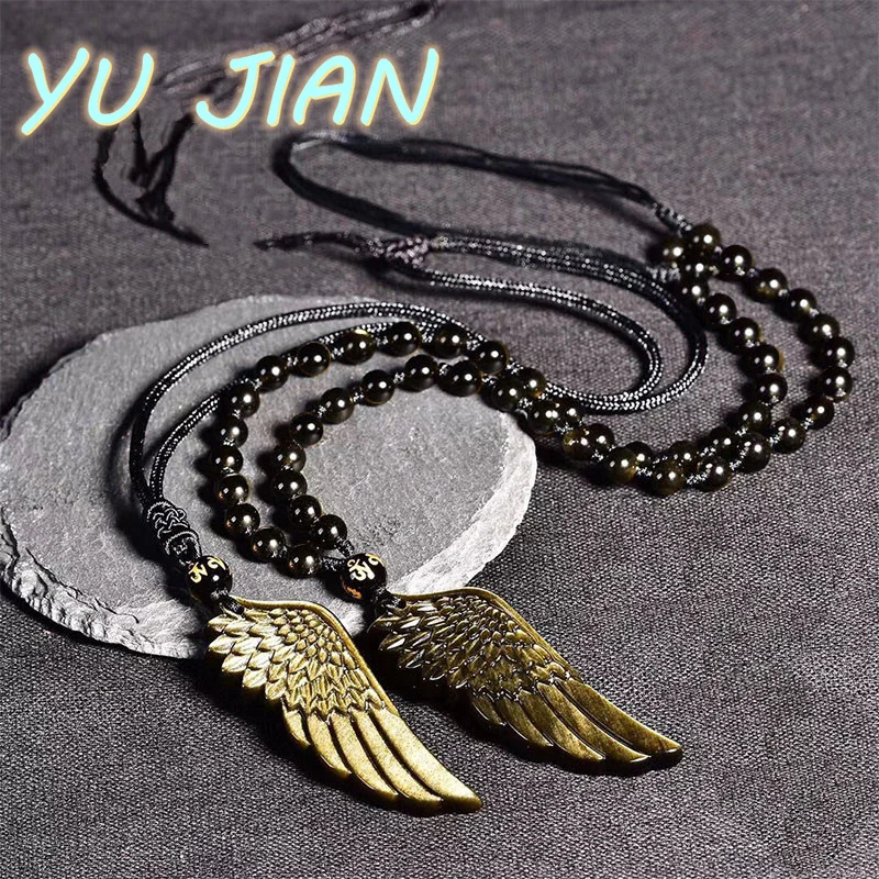 Exquisite Gold Obsidian Angel Wing Feather Pendant Ladies Men's Fashion Necklace Natural Crystal Stone Handmade Jewelry
Exquisite Gold Obsidian Angel Wing Feather Pendant Ladies Men's Fashion Necklace Natural Crystal Stone Handmade Jewelry