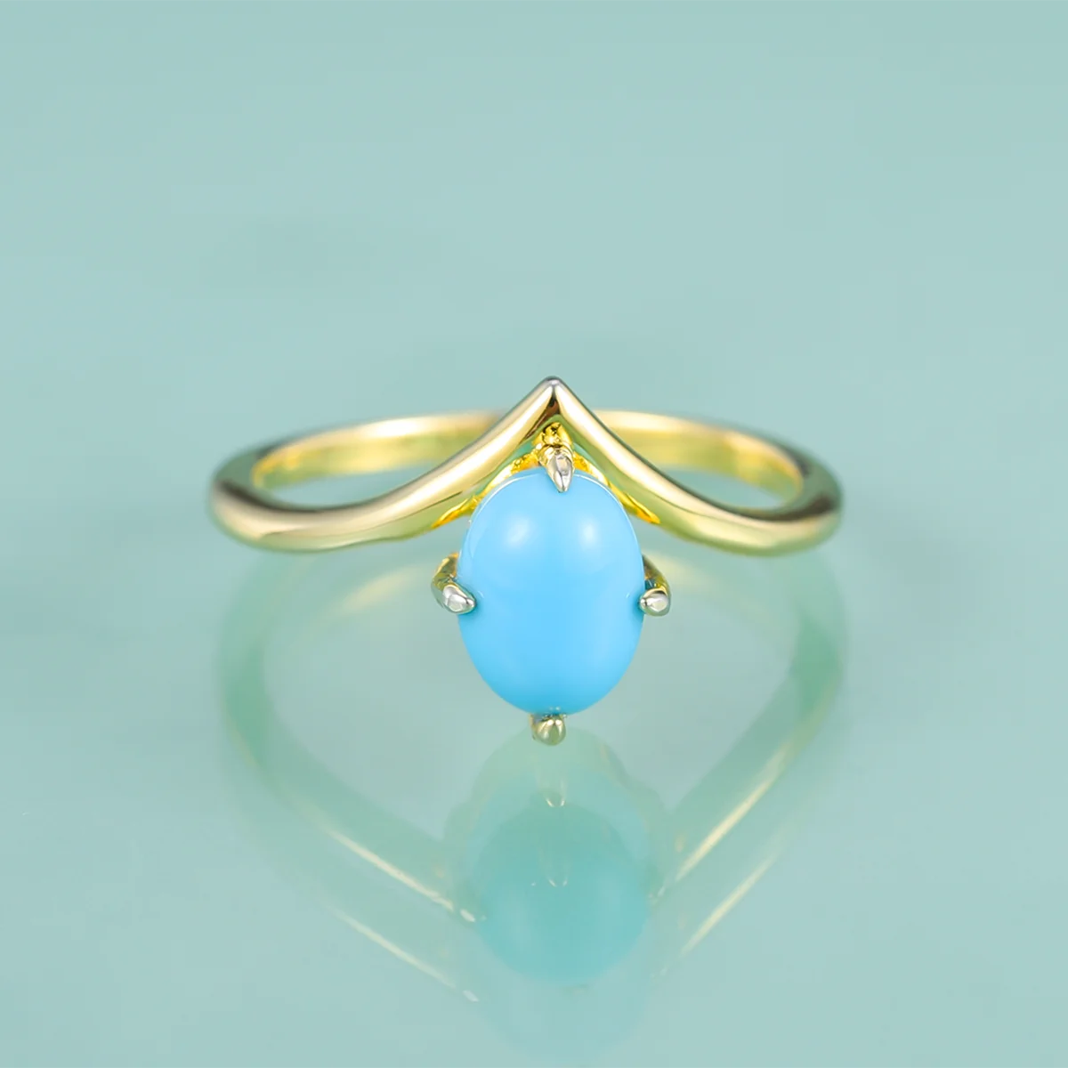 

Gem's Beauty 14K позолоченные кольца из стерлингового серебра 925 пробы с голубой бирюзой, обручальное предложение, обручальное кольцо, ювелирные у...