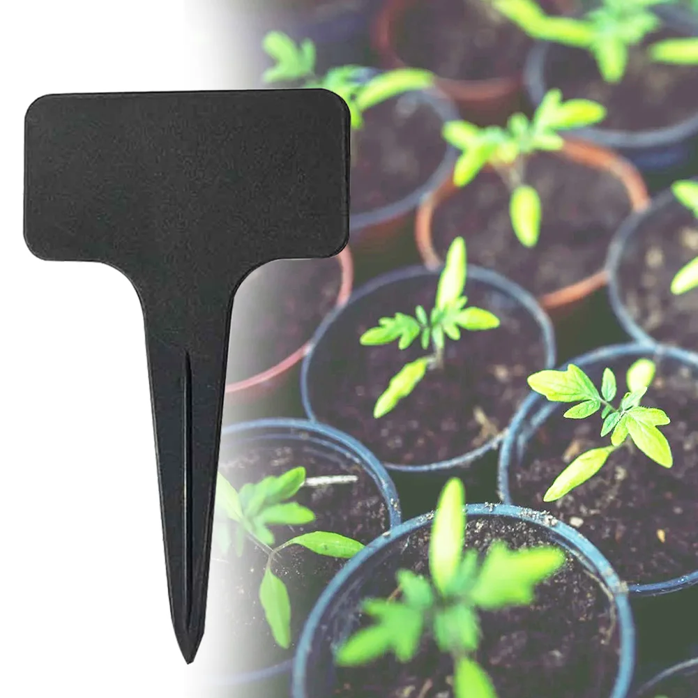 

100pcs Garden Markers T Type Writing Filling Insert Anti UV Nursery PP Plastic Farm Grounded Plant Labels Black Vegetable Tags