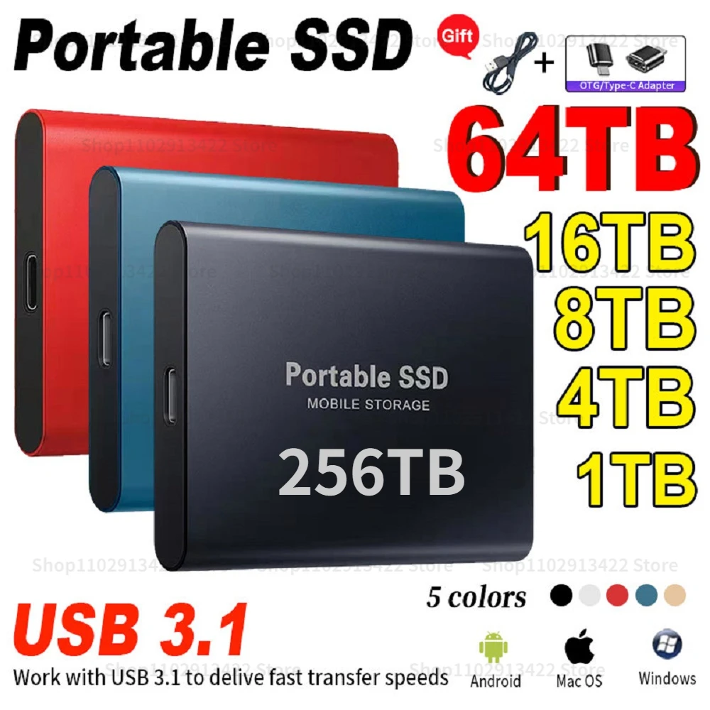 Portable SSD 256TB USB3.1 4TB 2TB High-speed Mobile Solid State Drive Type-C External Hard Disk Storage Device for Laptop PS5
Portable SSD 256TB USB3.1 4TB 2TB High-speed Mobile Solid State Drive Type-C External Hard Disk Storage Device for Laptop PS5