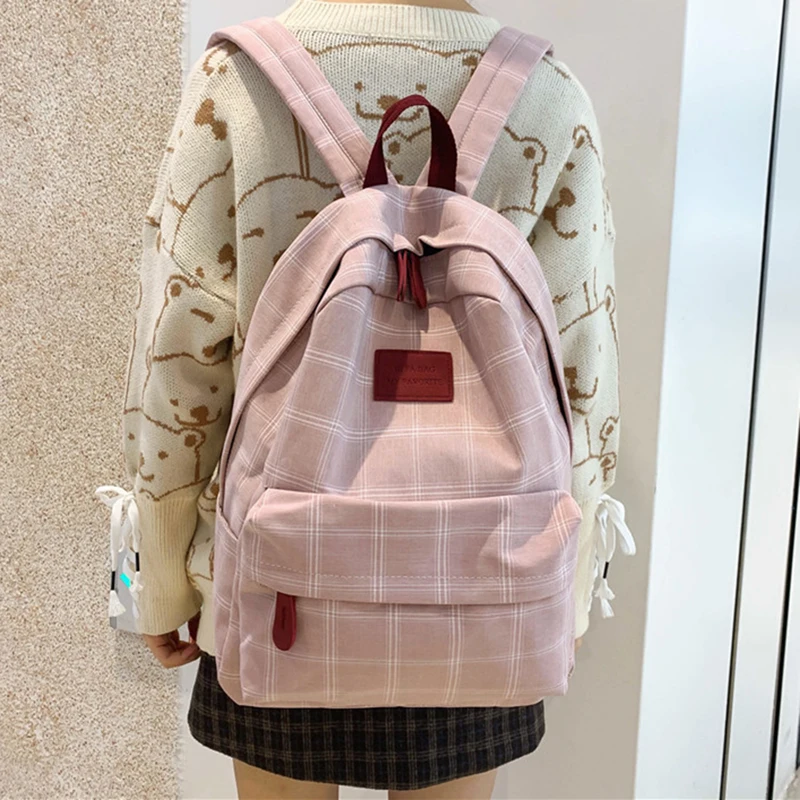 

2022 New Plaid Women Backpack Student Cute School Bag Rucksack Female Mochilas Feminina School Bags for Teenage Girs Canvas Bag