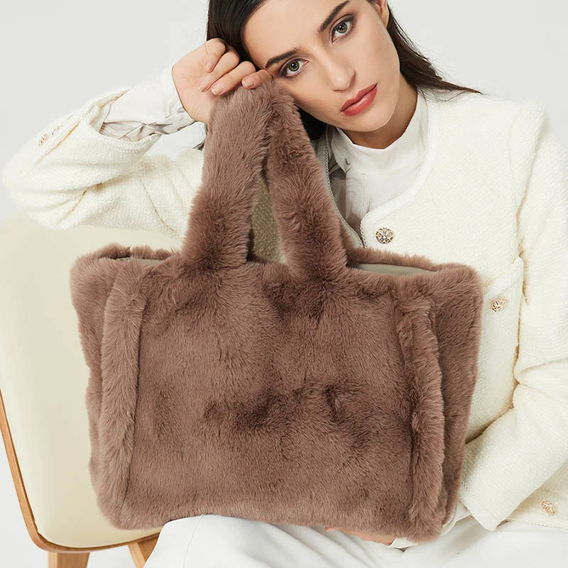 

Women's Handbag Winter Plush Tote Bags for Women Underarm Top Handle Bag Designer Outerdoor Clutches Female Shopper Contrast
