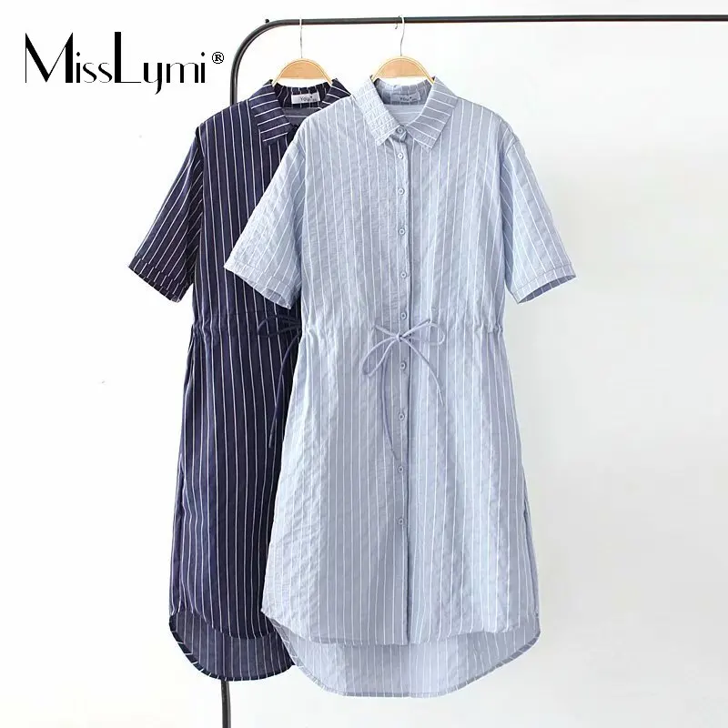 2XL-4XL Plus Size 2022 Summer Women Stripe Shirt Dress Short Sleeve Loose Casual Drawstring Waist Lacing Irregular Long Dresses
2XL-4XL Plus Size 2022 Summer Women Stripe Shirt Dress Short Sleeve Loose Casual Drawstring Waist Lacing Irregular Long Dresses