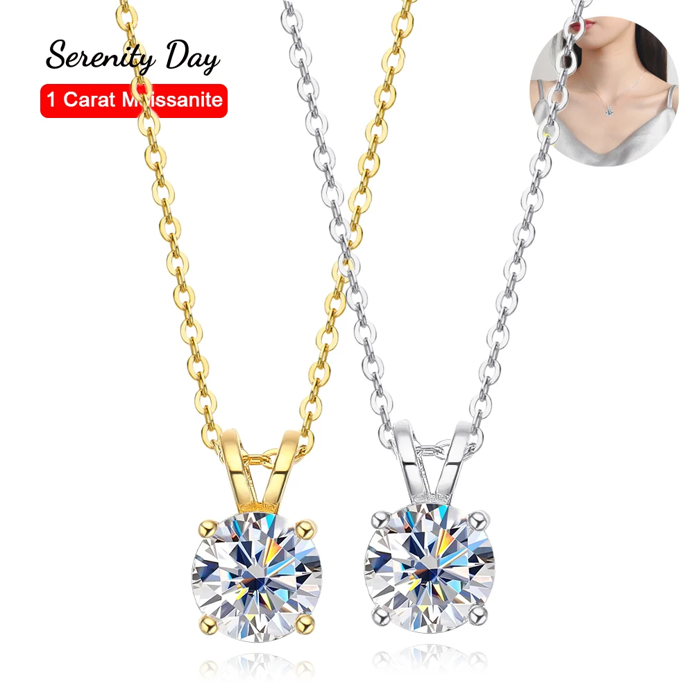 

Serenity Day Four Claw D Color 1 Carat Moissanite Pendant Necklace For Women Gift S925 Silver Plate Pt950 Fine Jewelry Wholesale
