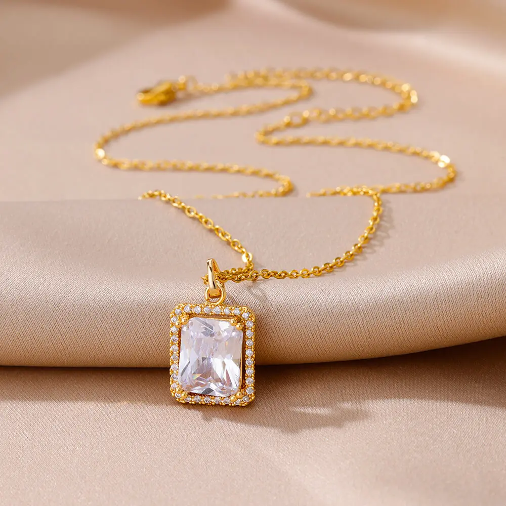 Square Zircon Necklace For Women Stainless Steel No Fade Pendant Necklaces Luxury Wedding Jewelry Birthday Gift Free Shipping
Square Zircon Necklace For Women Stainless Steel No Fade Pendant Necklaces Luxury Wedding Jewelry Birthday Gift Free Shipping