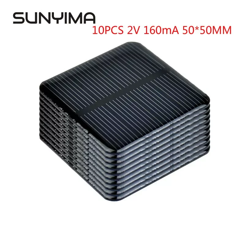 SUNYIMA 10PCS 2V 160mA 50*50MM Solar Panels DIY For Battery Cell Phone Chargers Monocrystalline Silicon Module For Camping 
SUNYIMA 10PCS 2V 160mA 50*50MM Solar Panels DIY For Battery Cell Phone Chargers Monocrystalline Silicon Module For Camping