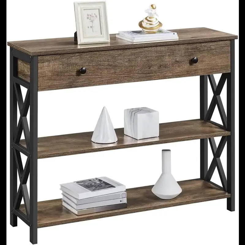 

VHPVHP Console Table,Side Table,Display Shelf, Storage,Wood,Iron,1 Drawers,2 Shelves,with Frame (taupewood)