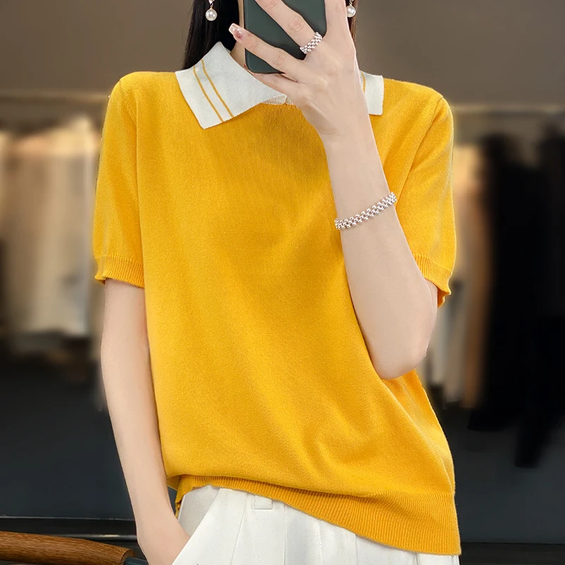 100% Cotton T-shirt Women's Summer New Knitted Short Sleeve Fashion Korean Doll Neck Tank Top Loose New Product Pullover Top
100% Cotton T-shirt Women's Summer New Knitted Short Sleeve Fashion Korean Doll Neck Tank Top Loose New Product Pullover Top