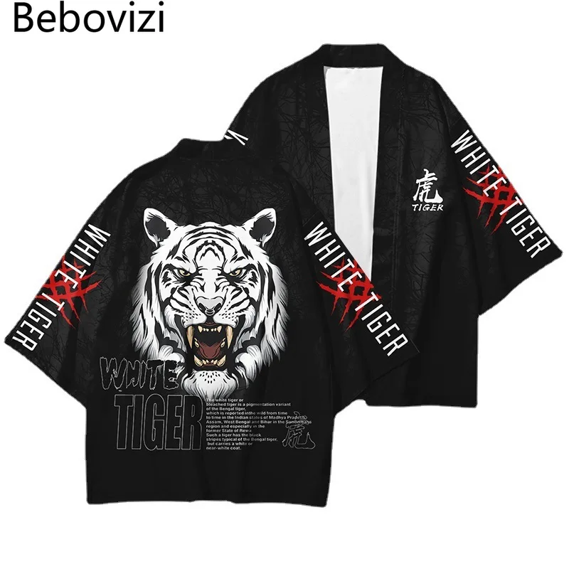 Kimono Women Men Japanese Style Yukata Street Wear Cosplay Cardigan White Tiger Print Samurai Clothing Traditional Haori Tops 
Kimono Women Men Japanese Style Yukata Street Wear Cosplay Cardigan White Tiger Print Samurai Clothing Traditional Haori Tops
