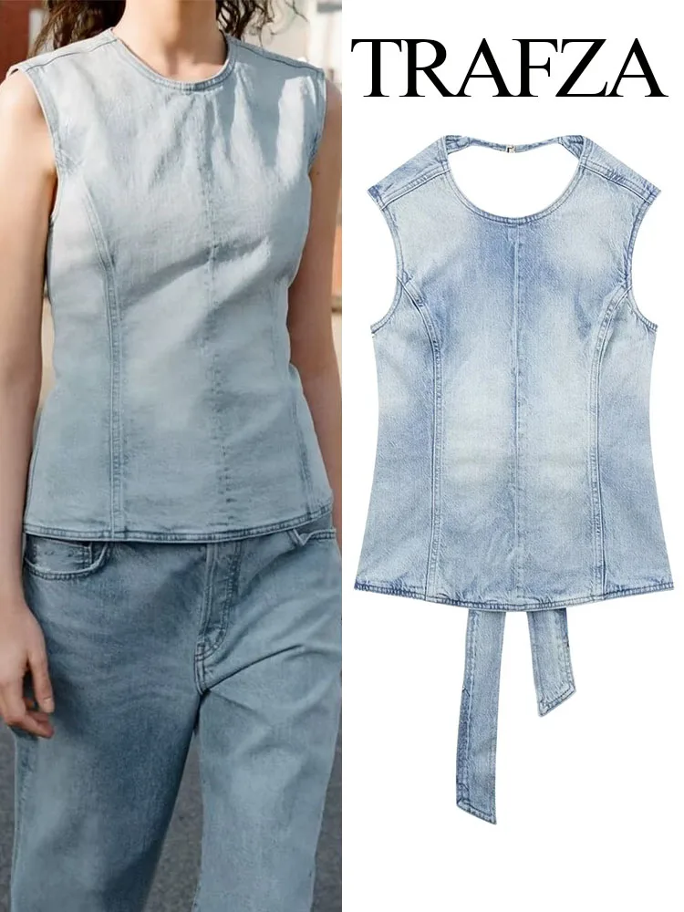 TRAFZA 2023 Summer New Fashion Sexy Backless Bow Cowboy Sleeveless Suspender Splicing Style Women's Top Commuter Wind Suspender
TRAFZA 2023 Summer New Fashion Sexy Backless Bow Cowboy Sleeveless Suspender Splicing Style Women's Top Commuter Wind Suspender