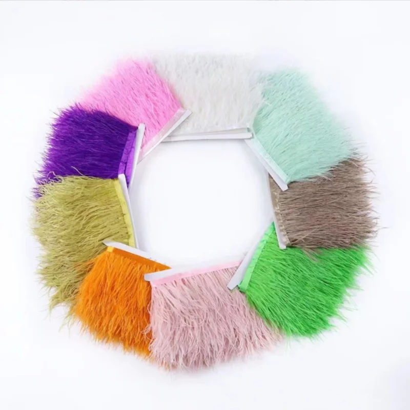 

1Yards Ostrich Feathers Trims On Ribbon Fringe For Clothes Carnival Accessories DIY Wedding Decor Needlework Skirts Dress Crafts
