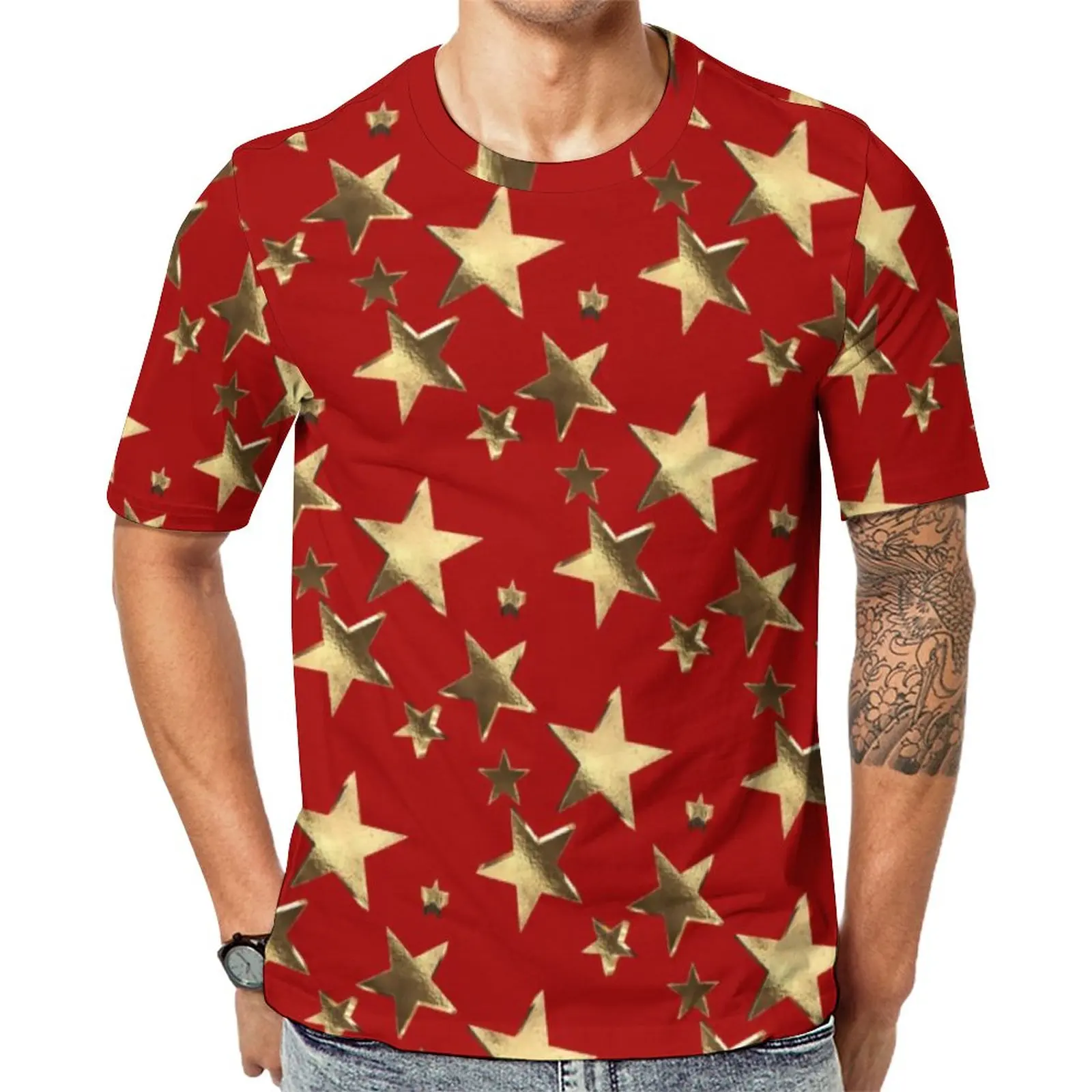 Gold Star Print T-Shirt Festive Christmas Popular T-Shirts Short Sleeve Custom Tops Wholesale Summer Street Style Plus Size Tees
Gold Star Print T-Shirt Festive Christmas Popular T-Shirts Short Sleeve Custom Tops Wholesale Summer Street Style Plus Size Tees