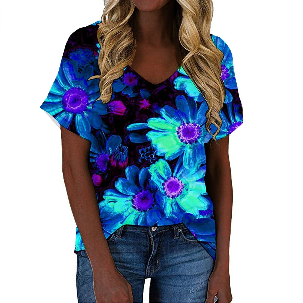 Blue Flower T-Shirt For Women Flowers Graphic T Shirt Floral 3D Print Cotton V-neck Shirt Art Abstract Tops Girls Harajuku Tees
Blue Flower T-Shirt For Women Flowers Graphic T Shirt Floral 3D Print Cotton V-neck Shirt Art Abstract Tops Girls Harajuku Tees