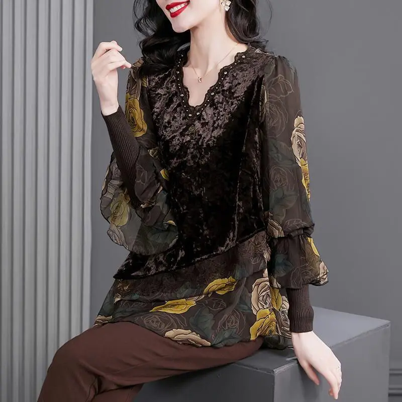 Female blouse 2022 spring new women's chiffon splicing knit sweater in the bottom of the loose unique design long sleeve blouse
Female blouse 2022 spring new women's chiffon splicing knit sweater in the bottom of the loose unique design long sleeve blouse
