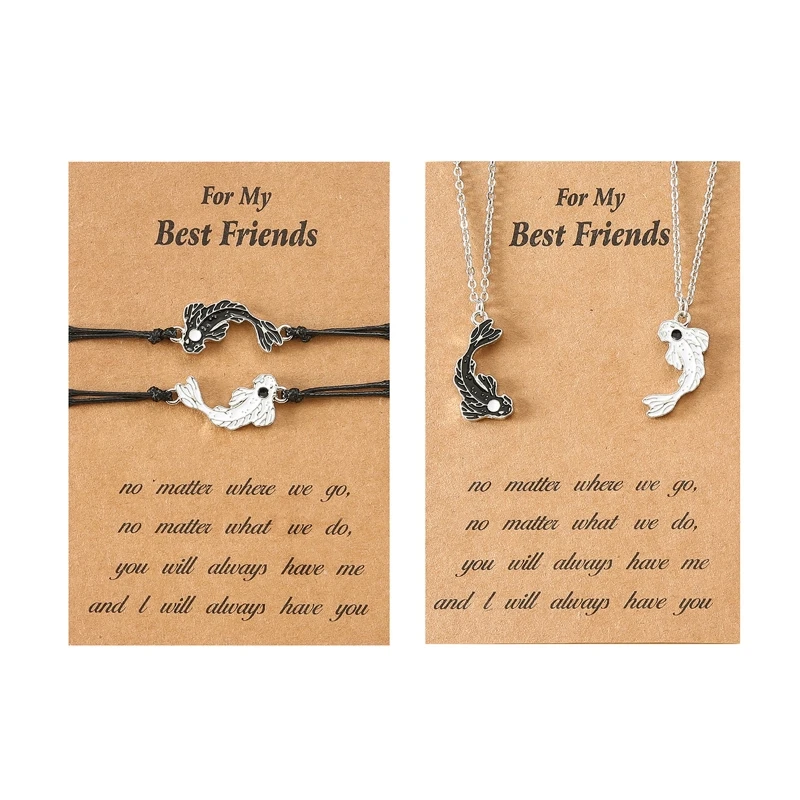 1/2Pcs Dainty Bracelet Necklace Set Yin Yang Bracelet Tai Chi Fish Woven Friendship Couple Card Necklace for Couple
1/2Pcs Dainty Bracelet Necklace Set Yin Yang Bracelet Tai Chi Fish Woven Friendship Couple Card Necklace for Couple