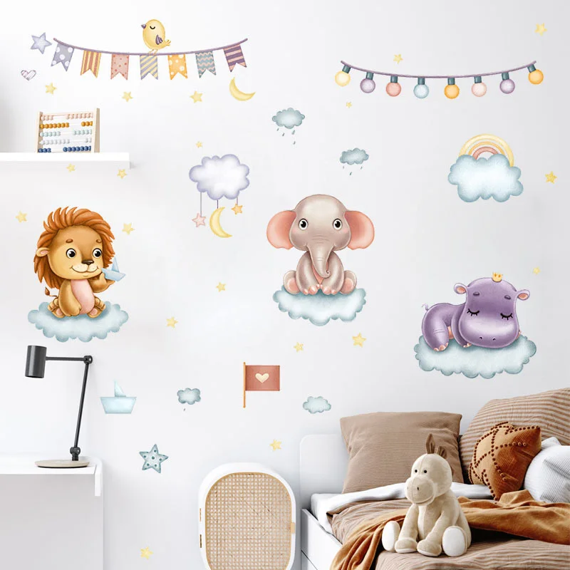 Cute Cartoon Lion Elephant Hippo Cloud Flag Wall Stickers Childish Home Decoration Simple Pastoral Animal Colorful Stickers
Cute Cartoon Lion Elephant Hippo Cloud Flag Wall Stickers Childish Home Decoration Simple Pastoral Animal Colorful Stickers