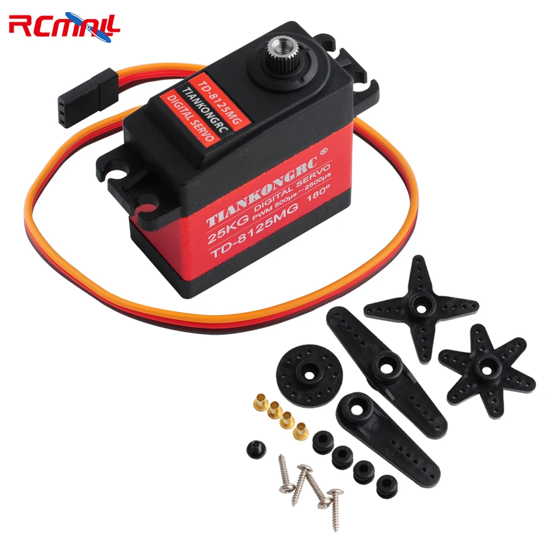 

RCmall Waterproof Aluminum Alloy 25KG Large Torque Digital Servo Metal Gear Coreless Servo 180 270 360 Degree for RC Cars Robot