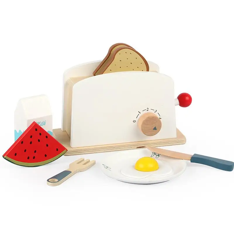 

Kids Wooden Pretend Play Sets Simulation Toasters Bread Maker Machine Blender Baking Kit Game Mixer Kitchen Role Toy