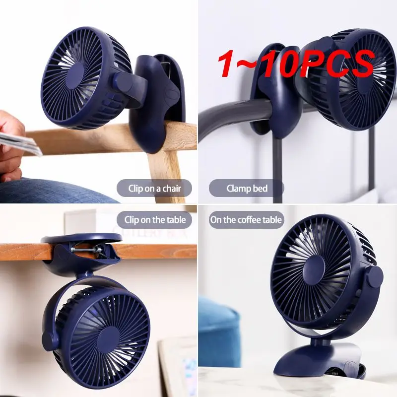 

1~10PCS USB Mini Mute Clip Fan Silent 4 Blades Baby Stroller Fans Portable Air Cooling 3 Speeds Desk Fan Rechargeable Output For