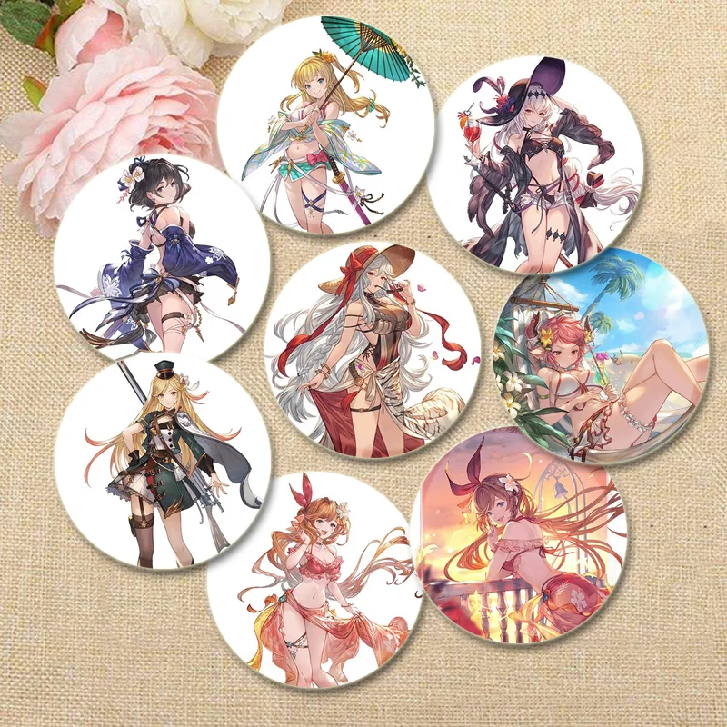 Броши с HD принтом аниме Granblue значок в стиле фэнтези мультяшная фигурка круглый